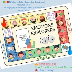 Fun & Interactive Emotions Explorer Game - Teach Emotional Regulation with Printable Board Game for Kids, Zones of Feelings Game, DIY game