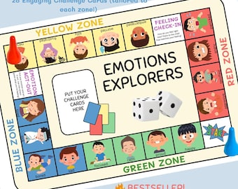 Fun & Interactive Emotions Explorer Game - Teach Emotional Regulation with Printable Board Game for Kids, Zones of Feelings Game, DIY game