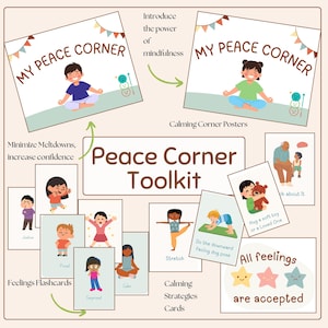 Kit de herramientas Peace Corner/Regulación emocional/Habilidades de afrontamiento para niños pequeños y en edad preescolar/Aprendizaje de emociones sociales/Imprimible para el aula