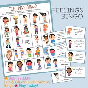Feelings Bingo Game for Kids | Emotions Learning Activity | Printable Classroom SEL Resource | Therapy & Homeschool Game | PreK-Elementary