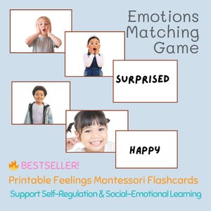 Emotions Matching Game – Printable Feelings Flashcards | Montessori EMOTIONS Cards | Support Self-Regulation & Social-Emotional Learning