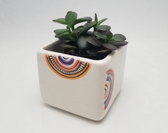 hand painted ceramic planter / square planter / modern planter / cube planter / sage holder / incense storage / flower pot / small plant pot