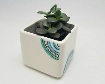 hand painted ceramic planter / square planter / modern planter / cube planter / sage holder / incense storage / flower pot / small plant pot
