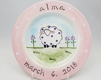stork plate Custom plate Elephants with a name of your choice added to it New baby plate New born plate name plate