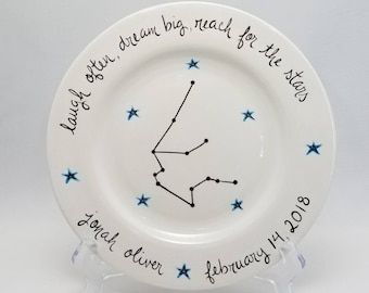 zodiac constellation / astrological sign birth plate / astrology gift / ceramic baby plate / custom baby gift / astrology horoscope gift