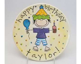 happy birthday cake plate / personalized plate / custom made plate / non-binary / gender neutral / custom birthday / hand painted plate