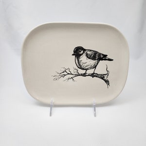 bird silk screen design hand painted ceramic snack salad or dessert plate / single plate only / bird watcher gift / bird lover plate