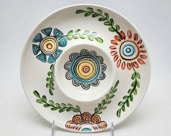 appetizer dish / snack plate / chip and dip / hummus and veggies  cheese plate  hand painted ceramic dish / app plate / housewarming gift