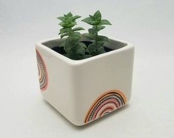 hand painted ceramic planter / square planter / modern planter / cube planter / sage holder / incense storage / flower pot / small plant pot