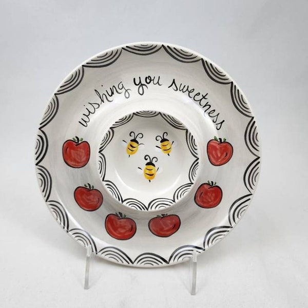 rosh hashanah apples and honey dish / hand painted judaica / hanukkah / jewish new year / shana tova / judaica pottery / jewish holiday