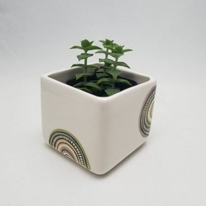 hand painted ceramic planter / square planter / modern planter / cube planter / sage holder / incense storage / flower pot / small plant pot