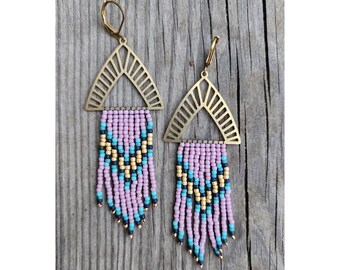 chevron beaded chandelier earrings / bead fringe earrings / statement earrings / statement jewelry / handmade earrings / long earrings