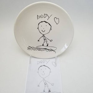 child's drawing transfer / ceramic plate / kid artwork / drawing transfer / dessert plate / snack plate / dad gift / kids art keepsake image 5