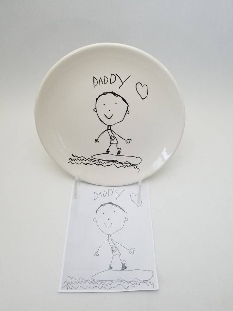 child's drawing transfer / ceramic plate / kid artwork / drawing transfer / dessert plate / snack plate / dad gift / kids art keepsake image 5