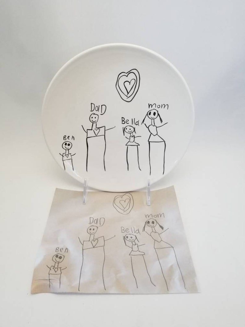 child's drawing transfer / ceramic plate / kid artwork / drawing transfer / dessert plate / snack plate / dad gift / kids art keepsake image 9