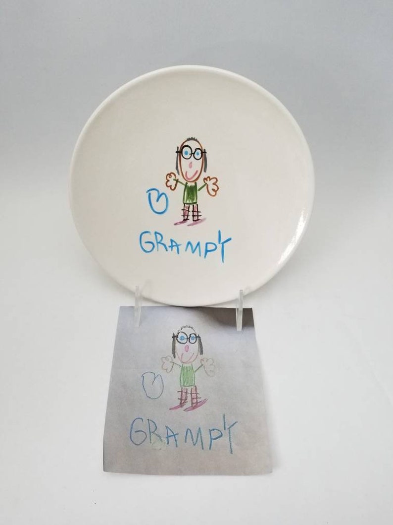 child's drawing transfer / ceramic plate / kid artwork / drawing transfer / dessert plate / snack plate / dad gift / kids art keepsake image 8