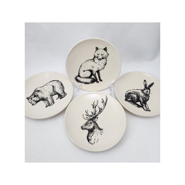 small snack plate with animal silkscreen design / dessert plate / animal pottery / animal plate / small plate / minimal design