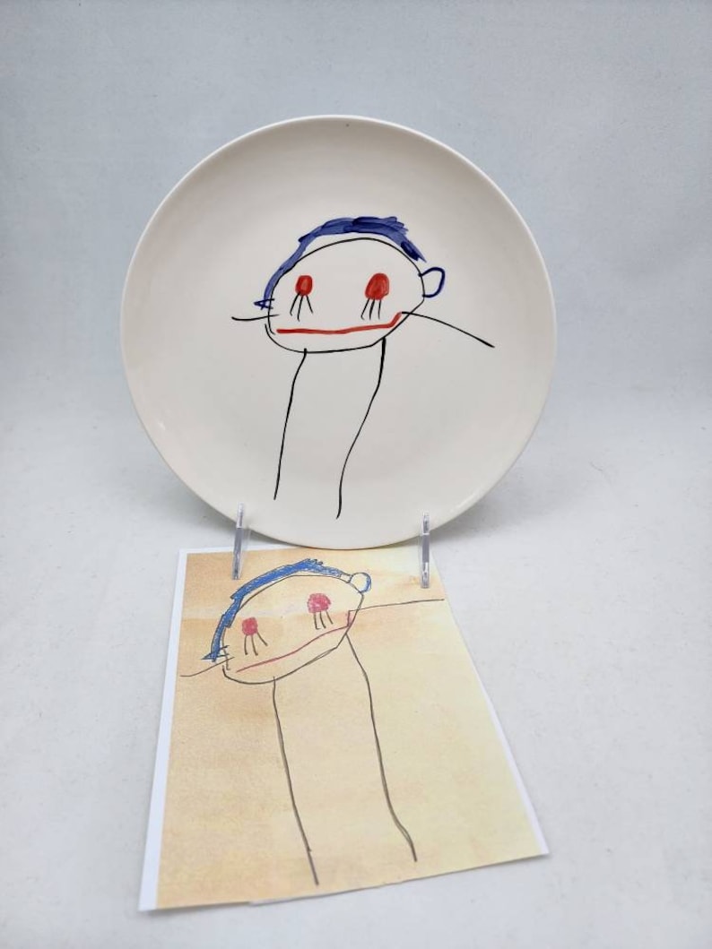 child's drawing transfer / ceramic plate / kid artwork / drawing transfer / dessert plate / snack plate / dad gift / kids art keepsake image 6