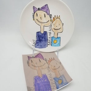 child's drawing transfer / ceramic plate / kid artwork / drawing transfer / dessert plate / snack plate / dad gift / kids art keepsake image 4