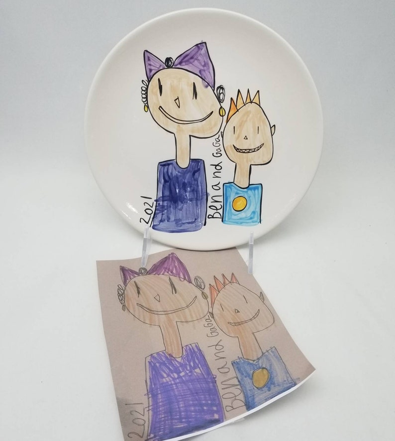 child's drawing transfer / ceramic plate / kid artwork / drawing transfer / dessert plate / snack plate / dad gift / kids art keepsake image 4
