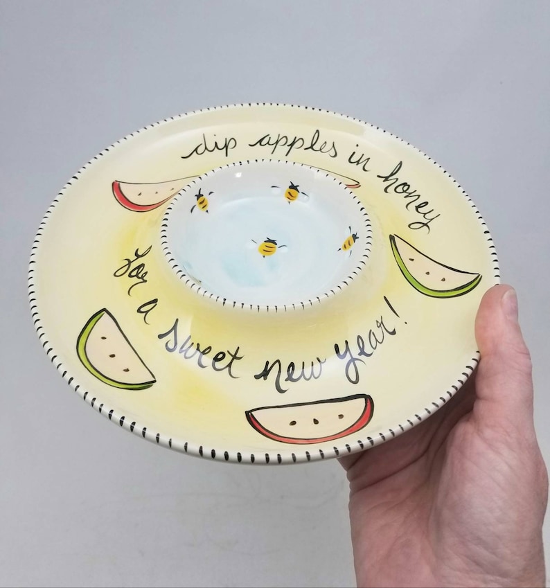 Rosh Hashanah Apples and Honey Dish / Hand Painted Judaica / Etsy