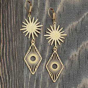 double sunburst earrings / brass earrings / dangle earrings / sun earrings / golden eye / golden sun earrings / sun jewelry