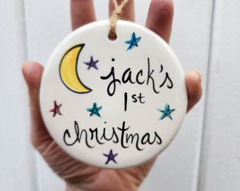 baby's first christmas ornament / baby ornament / baby christmas gift / ceramic ornament / moon and stars ornament / custom baby ornament