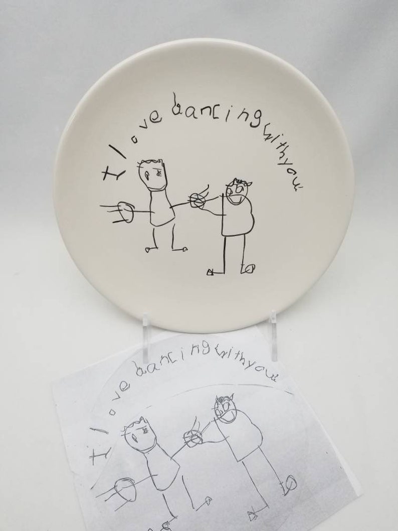 child's drawing transfer / ceramic plate / kid artwork / drawing transfer / dessert plate / snack plate / dad gift / kids art keepsake image 7