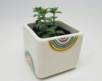 hand painted ceramic planter / succulent pot / modern planter / cube planter / sage holder / colorful planter / flower pot / small plant pot