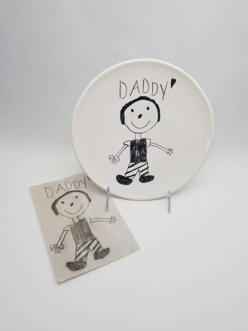 child's drawing transfer / ceramic plate / kid artwork / drawing transfer / dessert plate / snack plate / dad gift / kids art keepsake image 1