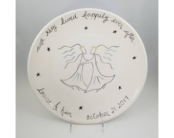 glbtq wedding / personalized wedding platter / anniversary gift / custom hand painted ceramic platter for two brides / lesbian wedding gift