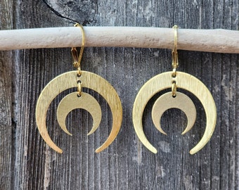 moon earrings / brass moon earrings / brass moons / nature lover earrings / golden brass earrings / moon jewelry / double moon