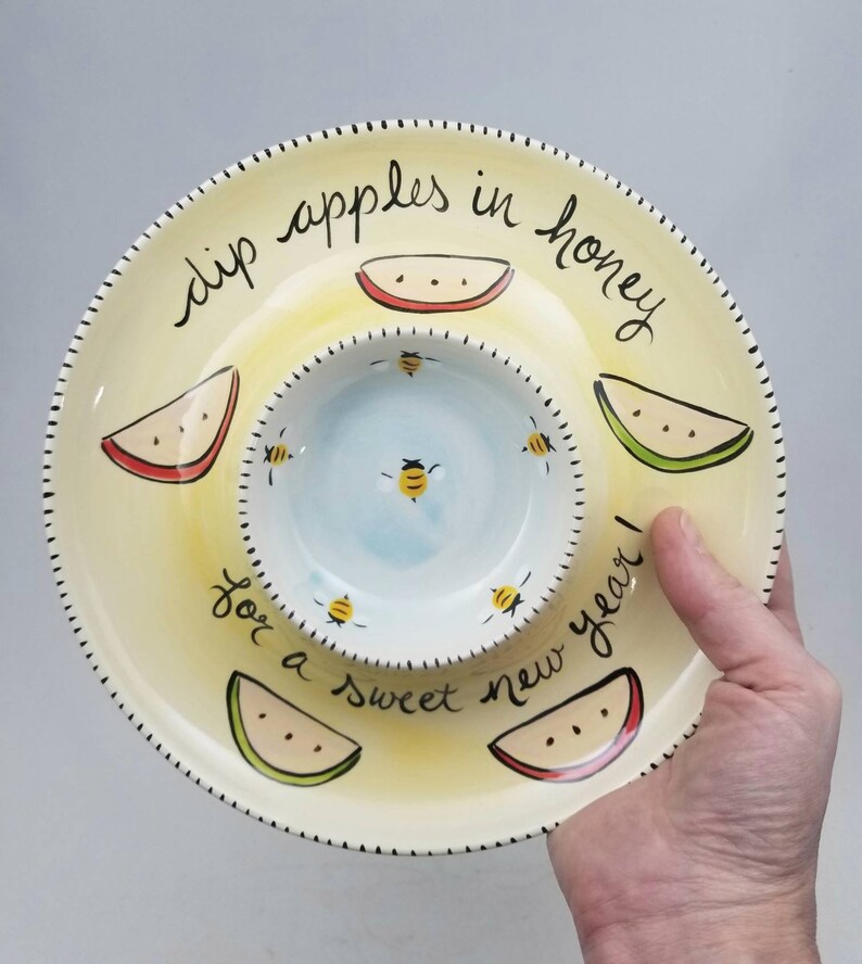 Rosh Hashanah Apples and Honey Dish / Hand Painted Judaica / Etsy