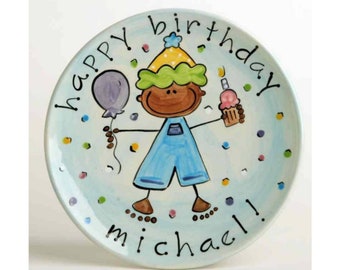 birthday cake plate / personalized birthday plate / birthday boy ceramic cake plate / hand painted custom made ceramic birthday plate