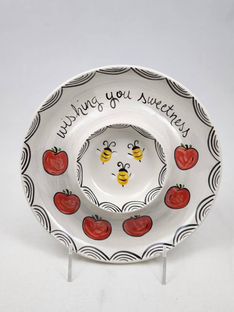 Rosh Hashanah Apples and Honey Dish / Hand Painted Judaica / Etsy