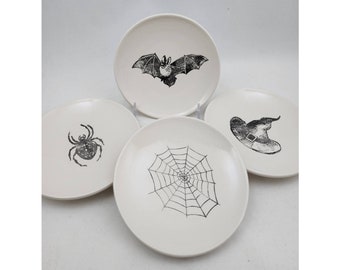 spooky snack plate / dessert plate / halloween pottery / witch hat cauldron bat spider web pumpkin plate / pick your design halloween plate