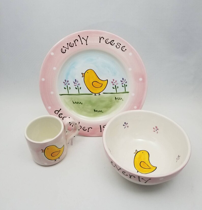 Cup Bowl and Plate Set / Personalized Ceramic Baby Gift / Etsy
