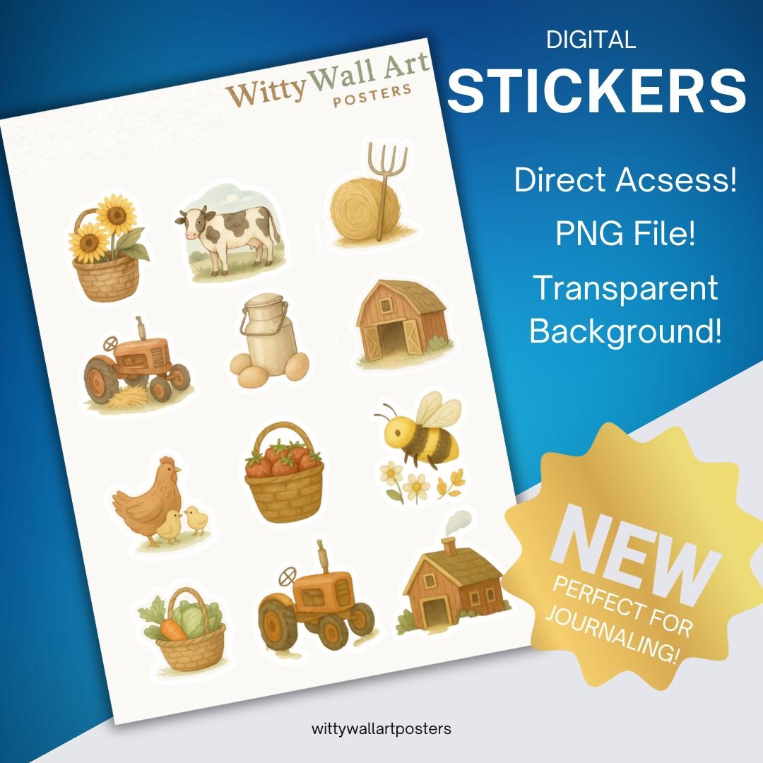 Sticker Drawings Rustic Farmhouse Aesthetic Stickers | Rustic Country Digital Stickers PNG ...