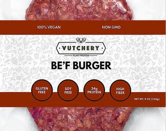 Vegan Be'f Burger Package -  8 Burgers Total -  Gluten Free - Soy Free - Non GMO - Organic - Healthy Plant Based Meat