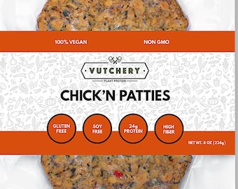 Vegan Chick'n Patties - 8 Burgers Total - Gluten Free - Soy Free - Non GMO - Organic - High Protein - High Fiber - Healthy Plant Based Meat