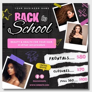 Back to School Flyer Hair Stylist Flyer Haarpreisliste Flyer Back to School Flyer Perückenflieger Perücken-Spezialflyer Template Sale-Flyer