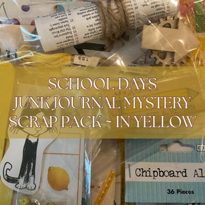 Pacchetto di ritagli misteriosi "School Days Mostly Yellow Junk Journal" per il Junk Journaling, lo Scrapbooking e il fai da te di ogni tipo! Pieno di sorprese!