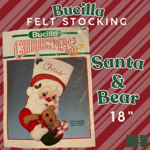 Bucilla Christmas 18” Felt Stocking in “Santa & Bear” (Sealed)