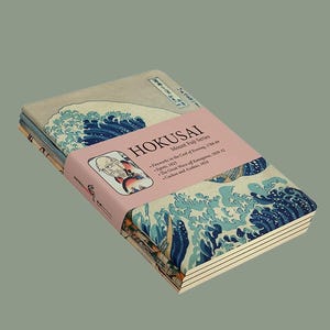 Hokusai Notebook Set of 4, Japanese Art Journal, Sketching, A5 Blank Pages | Back to School Gift, for Artist, The Great Wave