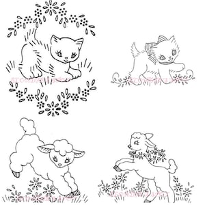 Bunny Scottie Kitten Lamb Chick Elephant Animals for Childrens clothing 151 Vintage Embroidery in PDF format Instant Download