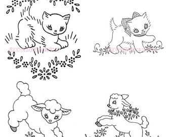 Bunny Scottie Kitten Lamb Chick Elephant Animals for Childrens clothing 151 Vintage Embroidery in PDF format Instant Download