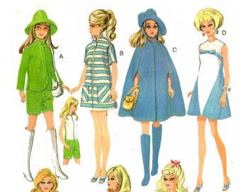 Vintage / Retro Puppenkleidung MUSTER 9099 Barbie Midge Teen Model High Heel Modepuppen - Druckbare PDF-Datei zum Herunterladen
