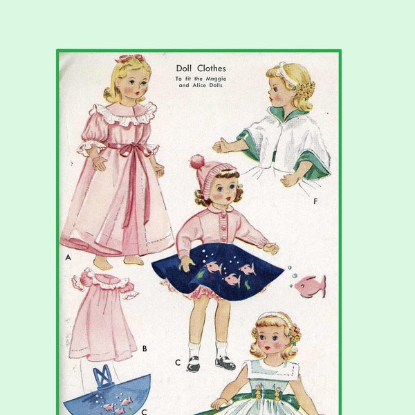 Doll Clothes Pattern 1809 - 18" Maggie Alice Wendy Kathy Annabelle Madeline Little Women Miss Flora McFlimsey - Alexander Digital PDF format