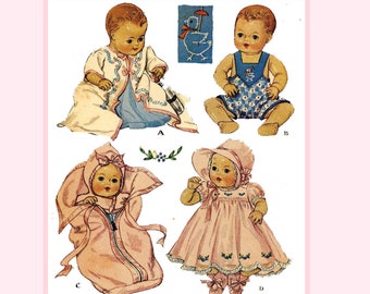 Betsy Wetsy Doll Clothes Pattern in Digital PDF format - Dy Dee Tiny Tears by Effanbee F & B 513 -13" Bunting Bag Dress Bonnet Slip Sun suit