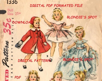 Sweet Sue Doll Clothes Pattern ( Digital PDF format ) 1336 for 25" pre teen dolls Toni, Annie Oakley American Character dolls Evening Gown